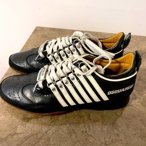 DSQUARED Black and White Leather Sneakers